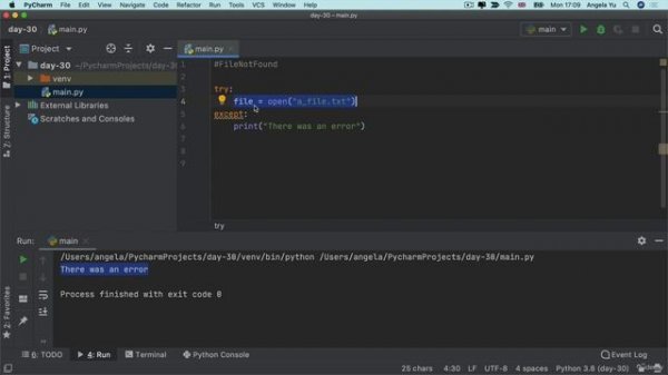 Day 30 - 270-Catching Exceptions The try catch except finally Pattern