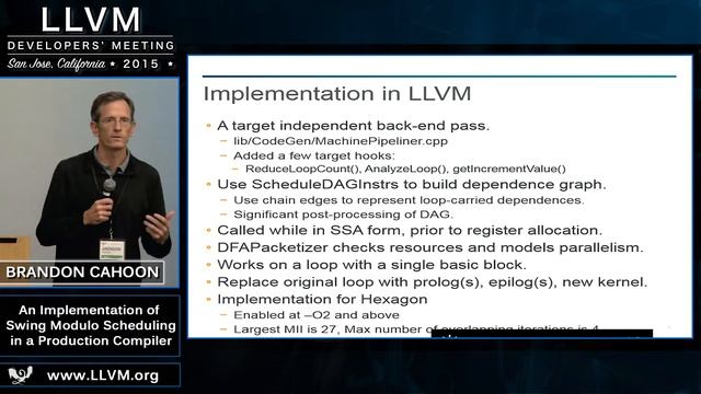 2015 LLVM Developers’ Meeting: B. Cahoon “Implementation of Swing Modulo Scheduling..." смотреть онлайн