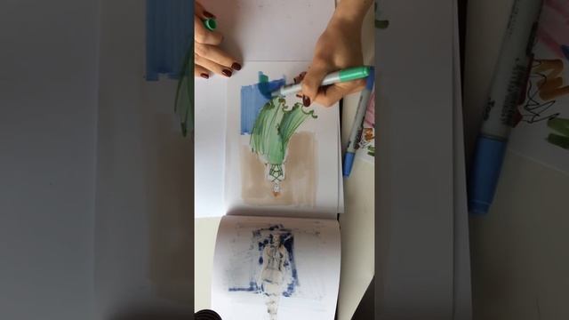 ?✍?FASHION SKETCH: рисую модель маркерами Copic/Drawing Green Dress with markers смотреть онлайн