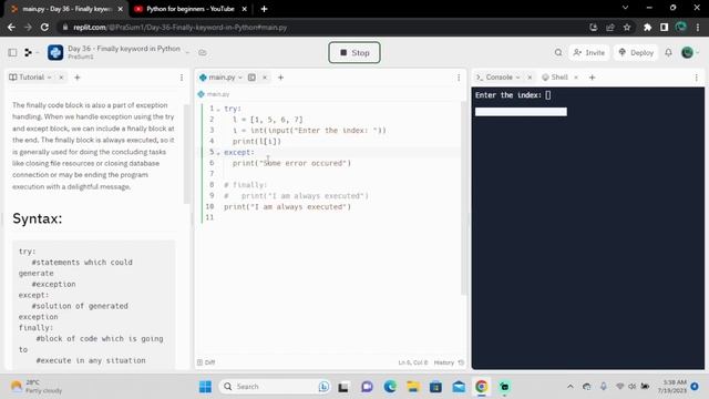2023 | python for beginners | Finally Keyword in Python | Day 36 смотреть онлайн