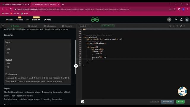 Replace all 0's with 5 | GFG School | Java | @CodewithRoman смотреть онлайн