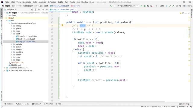 Insert a node in a Singly Linked List at a given position (Implementation) смотреть онлайн