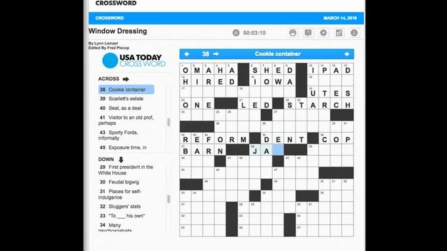 #077 USA Today Crossword "Window Dressing" March 14, 2018 смотреть онлайн