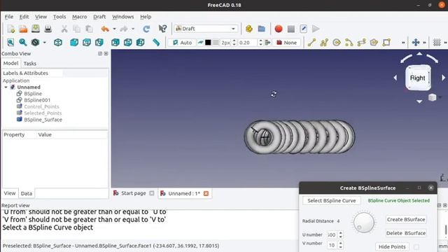 Curve generation and rotating control points of BSpline Surface in FreeCAD(opensource) смотреть онлайн
