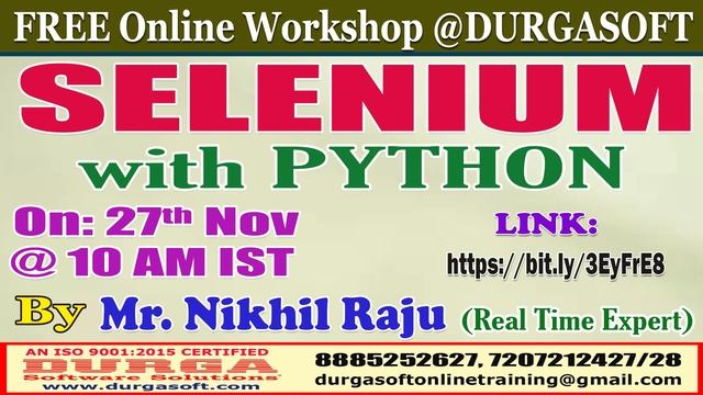 SELENIUM with PYTHON (Free Workshop) Online Training @ DURGASOFT смотреть онлайн