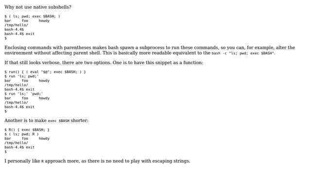 Run an interactive bash subshell with initial commands without returning to the ("super") shell... смотреть онлайн