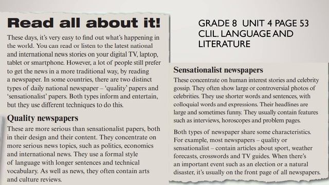 Grade 8 Unit 4 Page 53 Clil Language and literature смотреть онлайн