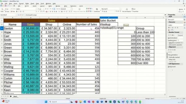 How to add sales quantities into sales buckets using LibreOffice Calc