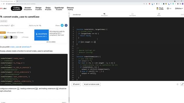 Bfe.dev | 79. convert snake_case to camelCase смотреть онлайн