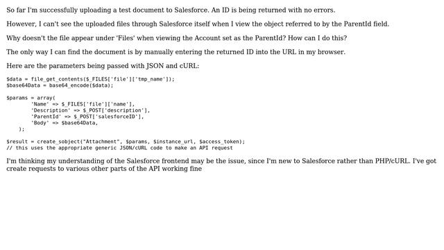 Salesforce: Attachment Uploaded, but not viewable by Parent Object - PHP REST API (2 Solutions!!) смотреть онлайн
