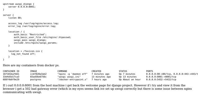 502 Bad gateway - nginx, uwsgi+django in seperate docker containers смотреть онлайн