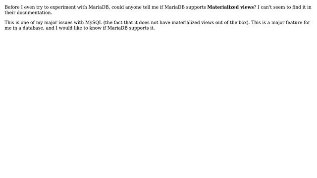 Databases: Does MariaDB Support Materialized Views?