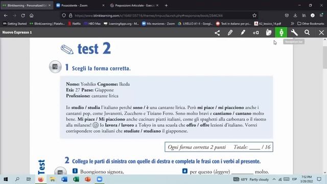 Prova D'italiano Livello A1- PLIDA- Esercizi Di Grammatica In Italiano
