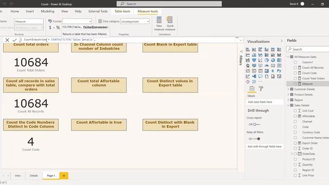 DAX - CountA, CountAX, DistinctCount, CountBlank, DistinctCountNoBlank, CountRows | Power BI смотреть онлайн