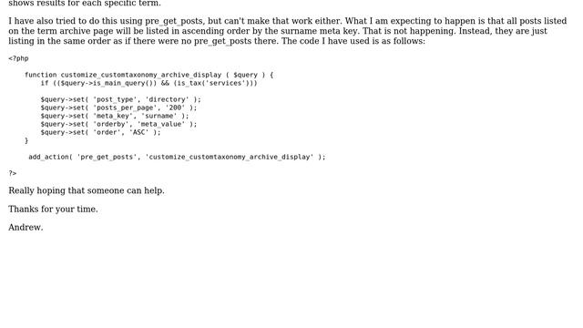 How to modify the query in taxonomy-custom.php to sort term archives by a custom meta field? смотреть онлайн