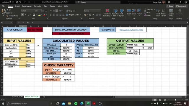 Excel Program for the design of Column Reinforcement (Tied & Spiral) смотреть онлайн