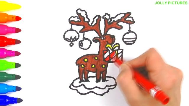 Раскрашиваем новогоднего оленя с подарками | Раскрашиваем вместе раскраску | Скачай и раскрась!