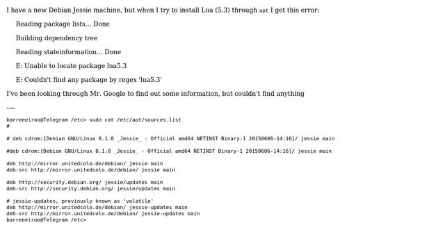 E: Couldn't find any package by regex 'lua5.3' смотреть онлайн