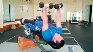 Жим гантелями лёжа под углом вниз: техника выполнения смотреть онлайн