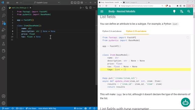 FastAPI Curso: 77 INTRO a Modelos Anidados en un Parámetro de Tipo Body смотреть онлайн
