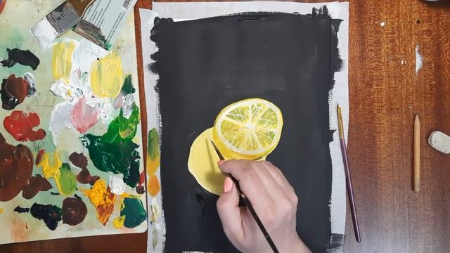 Как нарисовать дольку лимона. Как нарисовать лимон гуашью. Нарисуем картину для интерьера. смотреть онлайн