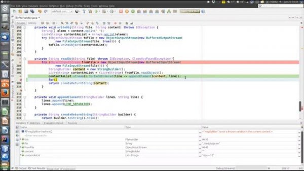 Stream usage in the file handling program.