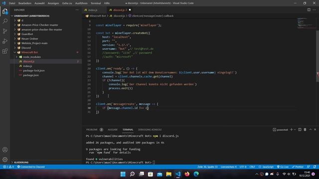 Minecraft Bot mit Discord Bot verknüpfen | Mineflayer Bot #2 смотреть онлайн