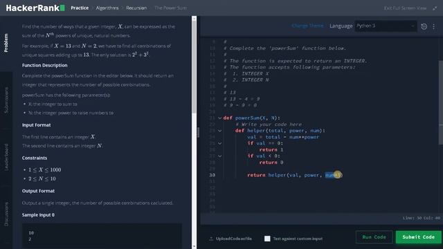 208 - The Power Sum | Recursion | Hackerrank Solution | Python смотреть онлайн