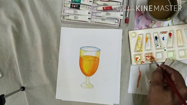 How to draw glass cup and orange juice with water colour смотреть онлайн