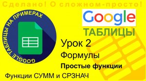Google Таблицы. Урок 2. Простые функции СУММ и СРЗНАЧ. Расчет процентов, подсчет итогов
