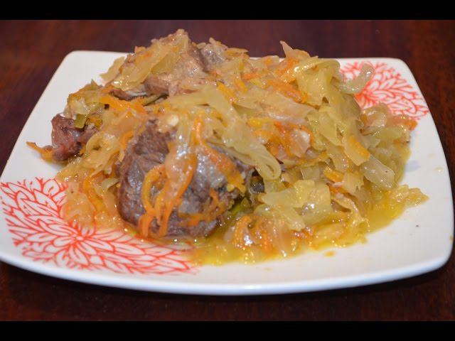 Тушеная капуста с мясом в мультиварке. смотреть онлайн