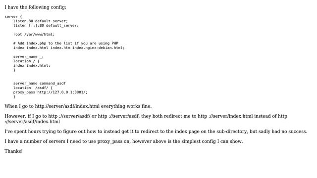 DevOps & SysAdmins: Nginx redirecting proxy_pass server to server/index.html смотреть онлайн