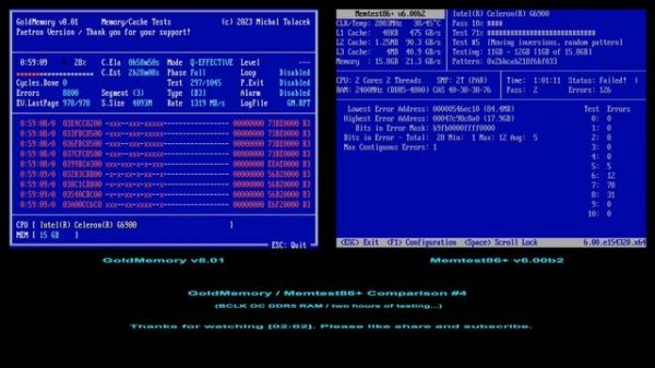 GoldMemory vs Memtest86+  Comparison #4 (Overclocking - Real Memory Errors Test - Which Is Better?)