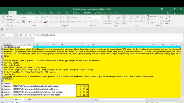 RHCALCi Newton-Raphson iterative method for wet-bulb in Excel VBA смотреть онлайн