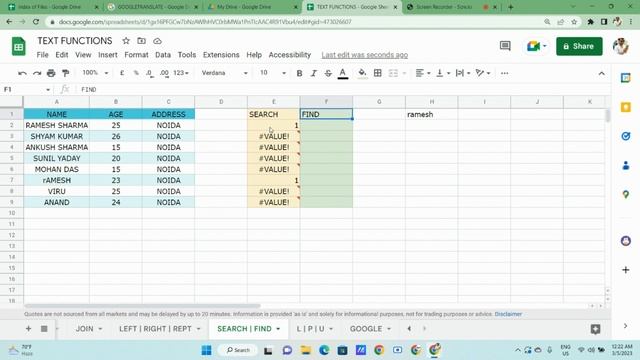 Search vs Find Function in excel google sheets | Difference between search and find смотреть онлайн