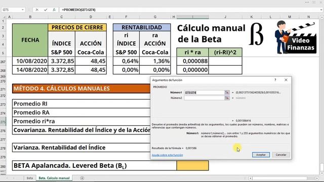 Calcular la Beta con el método manual en Excel. Como se calcula la Beta. Calculo e Interpretación смотреть онлайн