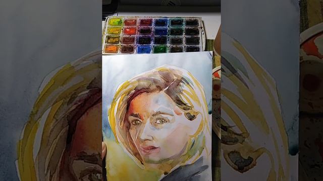 Watercolor painting (speedpaint) of a woman portrait (Jodie Whittaker from BBC Doctor Who) смотреть онлайн