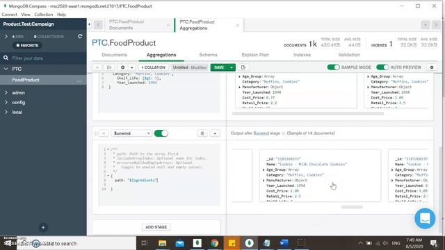 Aggregation in MongoDB Compass ($unwind, $match, $group) смотреть онлайн