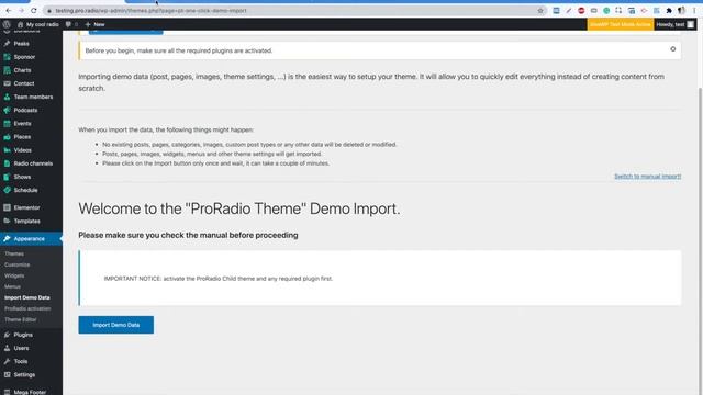 How to import the demo contents into your website [Pro.Radio Wordpress Theme tutorial] смотреть онлайн