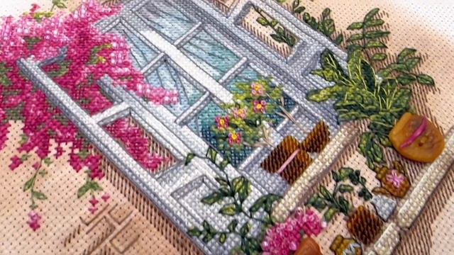 Набор для вышивания нитками «Окошко с бугенвиллией»🌸 смотреть онлайн