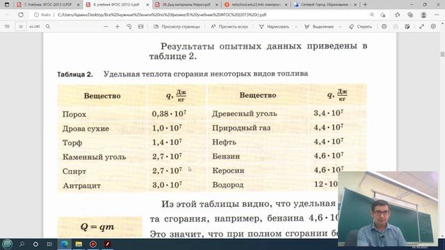8 класс Удельная теплота сгорания топлива смотреть онлайн