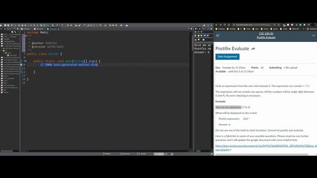 Postfix Java assignment (part 1, main class and setup) | Data Structures and Algorithm Analysis Lab смотреть онлайн