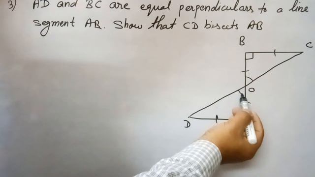 Ex. 7.1, QNo. 3,AD and BC are equal perpendiculars to a line AB, show that CD bisects AB, class 9 смотреть онлайн