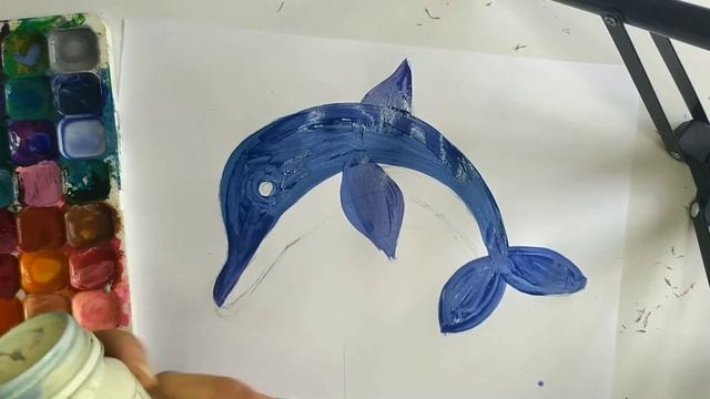 Как нарисовать дельфина красками для детей смотреть онлайн