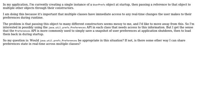 Is java.util.prefs.Preferences appropriate for accessing changes in state that need to be... смотреть онлайн