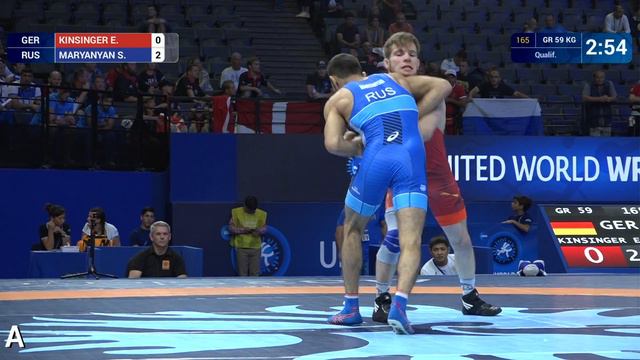 Qual. GR - 59 kg: S. MARYANYAN (RUS) df. E. KINSINGER (GER) by VPO1, 2-2 смотреть онлайн