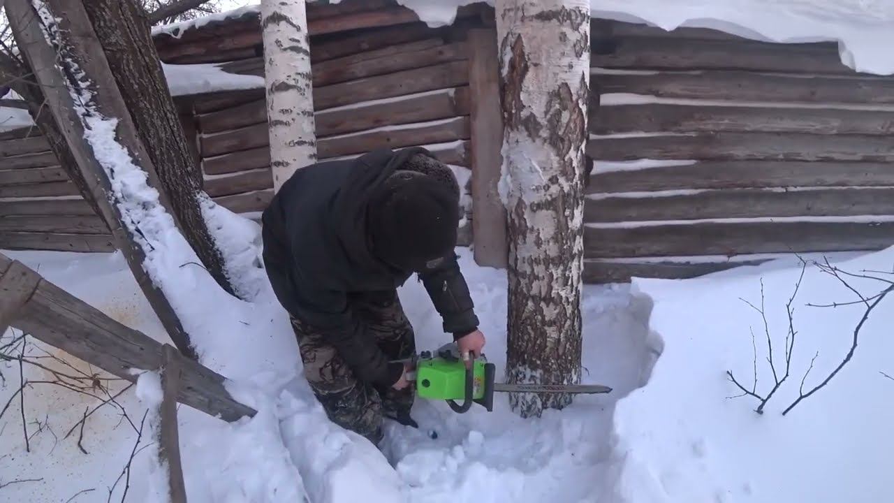 Распил мёрзлой берёзы. Мощная бензопила с 50см шиной REDVERG RD-GC62-20 смотреть онлайн