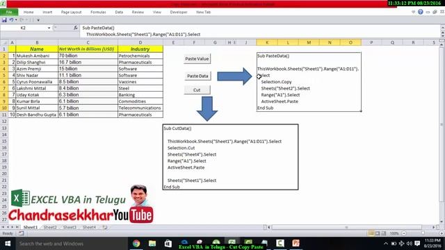 Excel VBA in Telugu - Copy Cut and Paste data смотреть онлайн