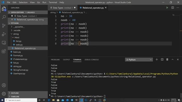 Python Tutorial - Python for Beginners | Python 3.8 | Relational Operator | Tamil | Noob Media смотреть онлайн