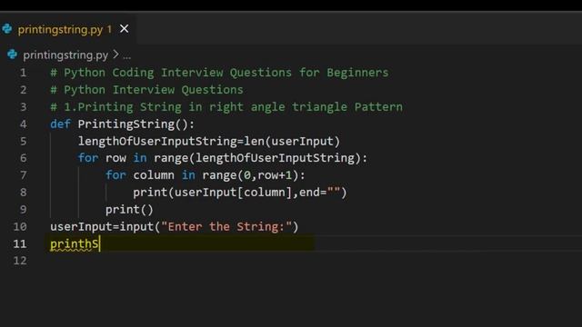 Python Coding Interview Questions |Printing string in right angle triangle смотреть онлайн